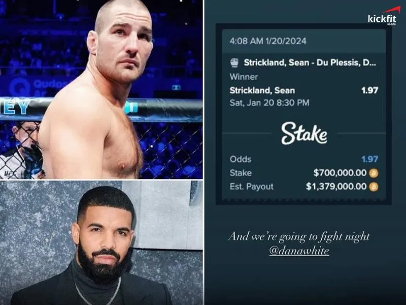 Drake đã mất số tiền khổng lồ 700.000 USD vì Sean Strickland không giữ được đai.